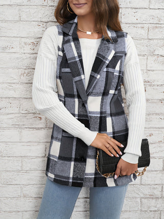 Plaid Button Down Vest Coat